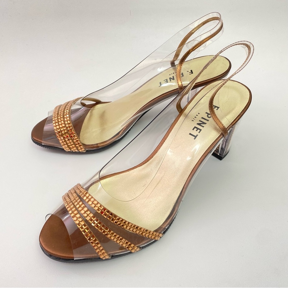 F. Pinet Paris Clear Rhinestone Slingback Peep Toe Womens Heeled Sandals Shoes 5 - Picture 8 of 16